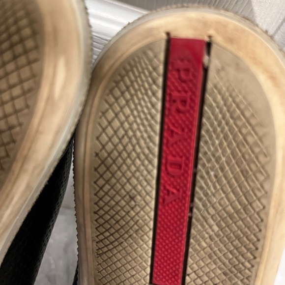 Prada Black and White Low-Top Sneakers with Textured Leather - Picture 10 of 15